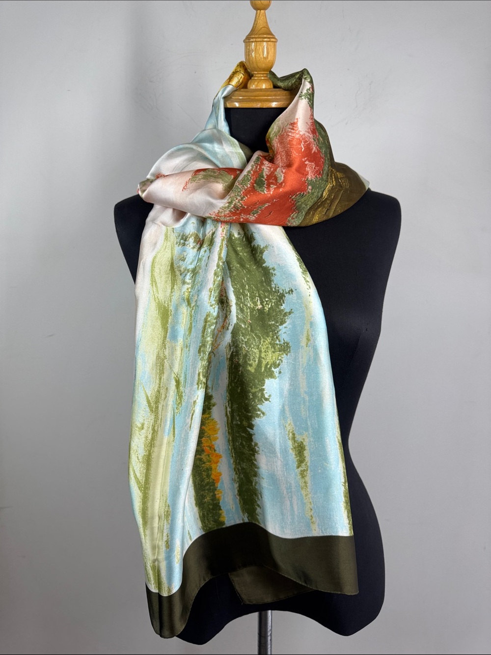 Silk Scarf Shawl Multicolor Landscape Print Lightweight Wrap Elegant Chic - Picture 5 of 13